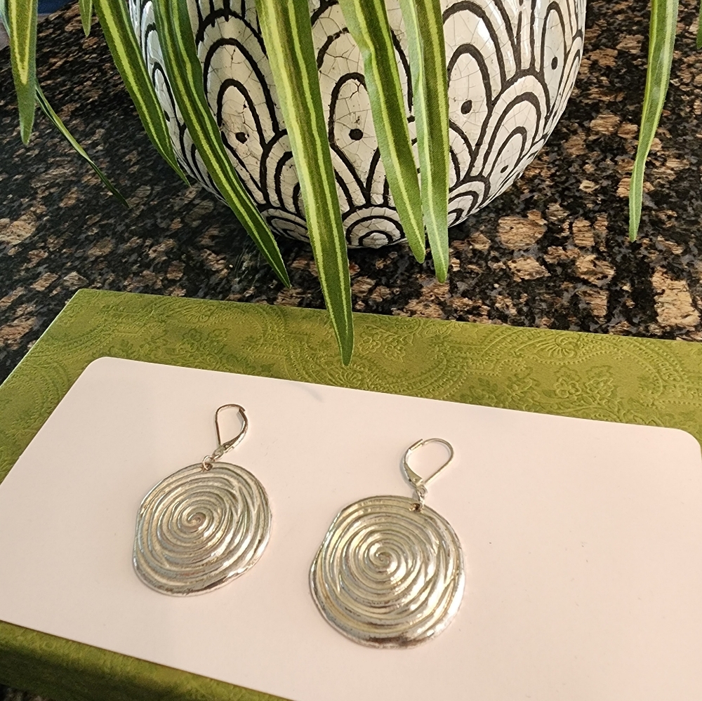 Silver Vintage Artisan Spiral Dangle Earrings